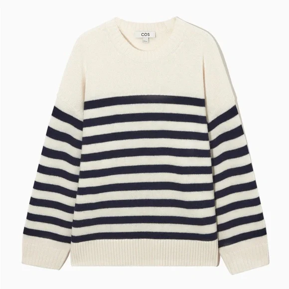 COS %100 Wool Striped Crewneck Sweater in cream black size M - Picture 1 of 6